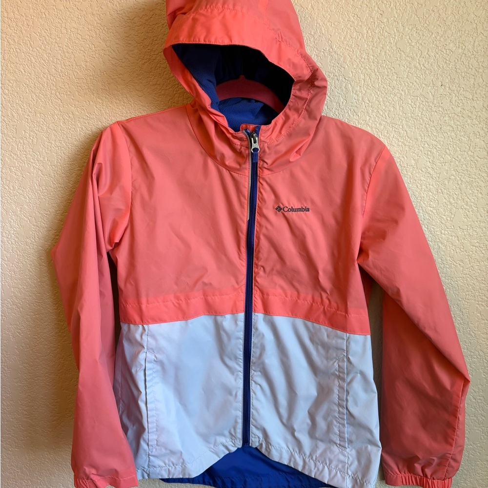Columbia Coral and Gray Fleece Lined Raincoat